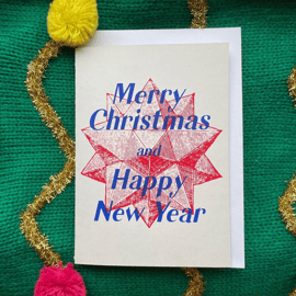 Christmas greetings card screen print, handmade, original and unique A6