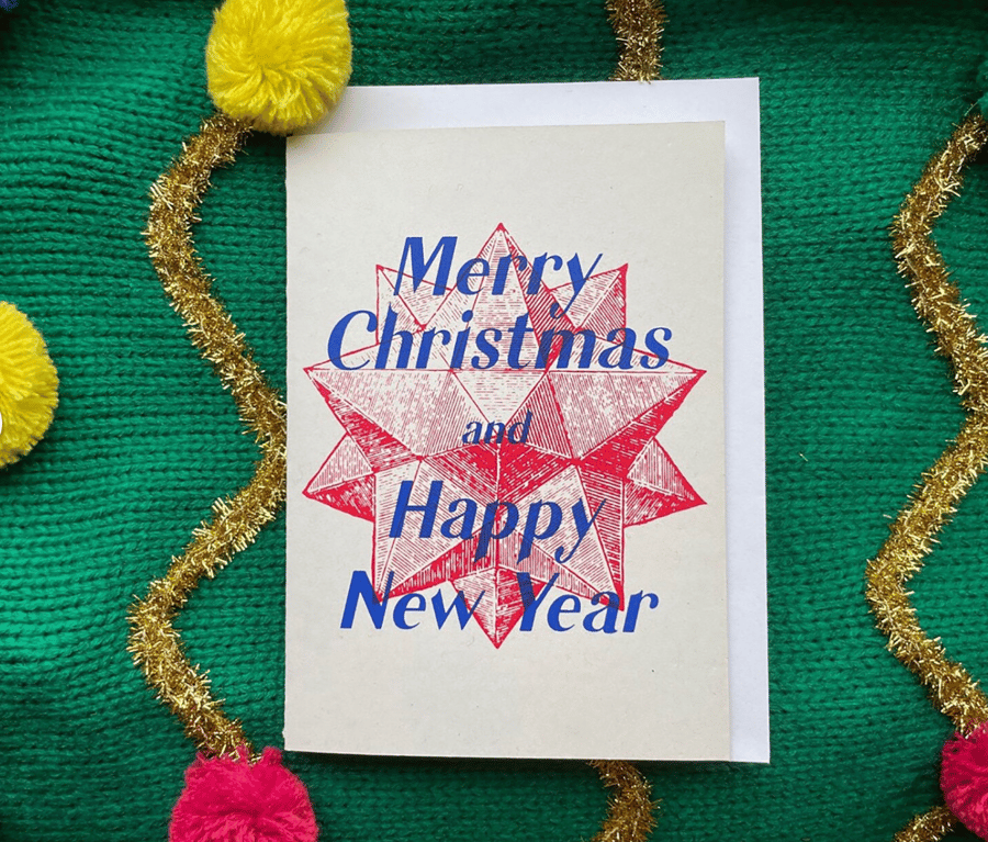Christmas greetings card screen print, handmade... Folksy
