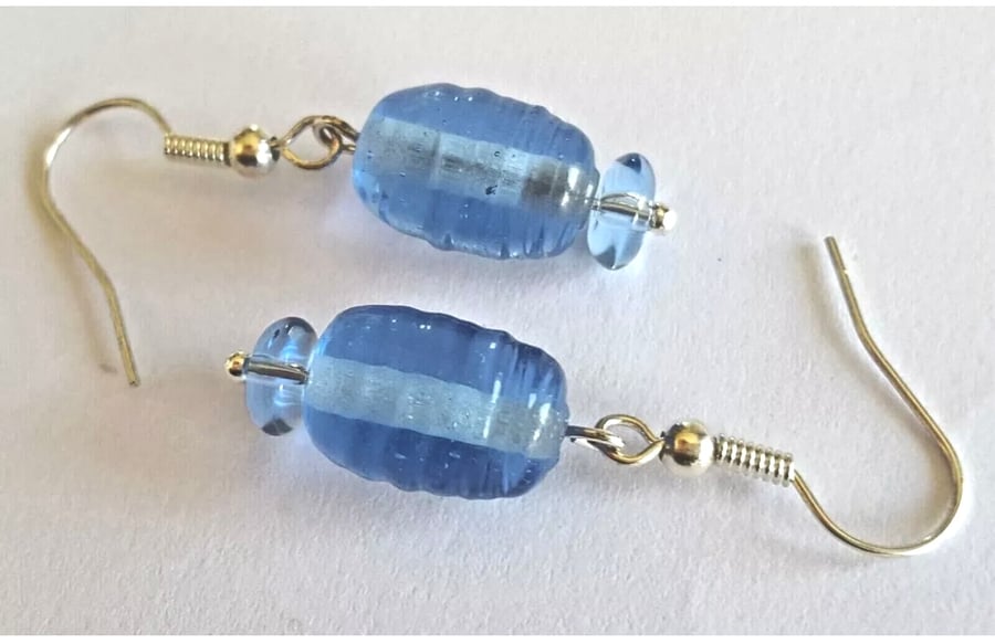 Silver Plated Dangle Earrings with Smokey Blue Beads 