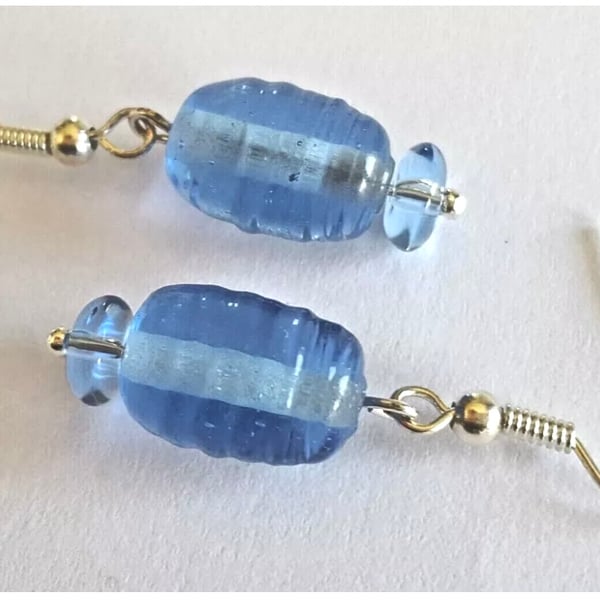 Silver Plated Dangle Earrings with Smokey Blue Beads 