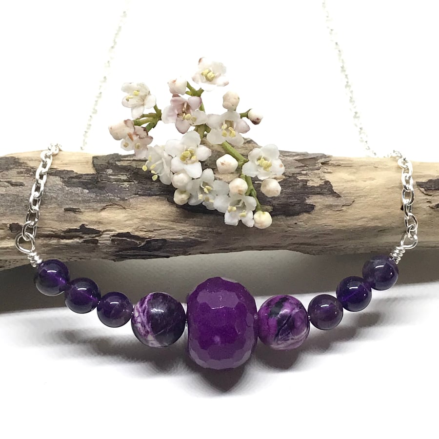 Purple Gemstone Necklace, Quartzite, Purple Jasper,  Amethyst