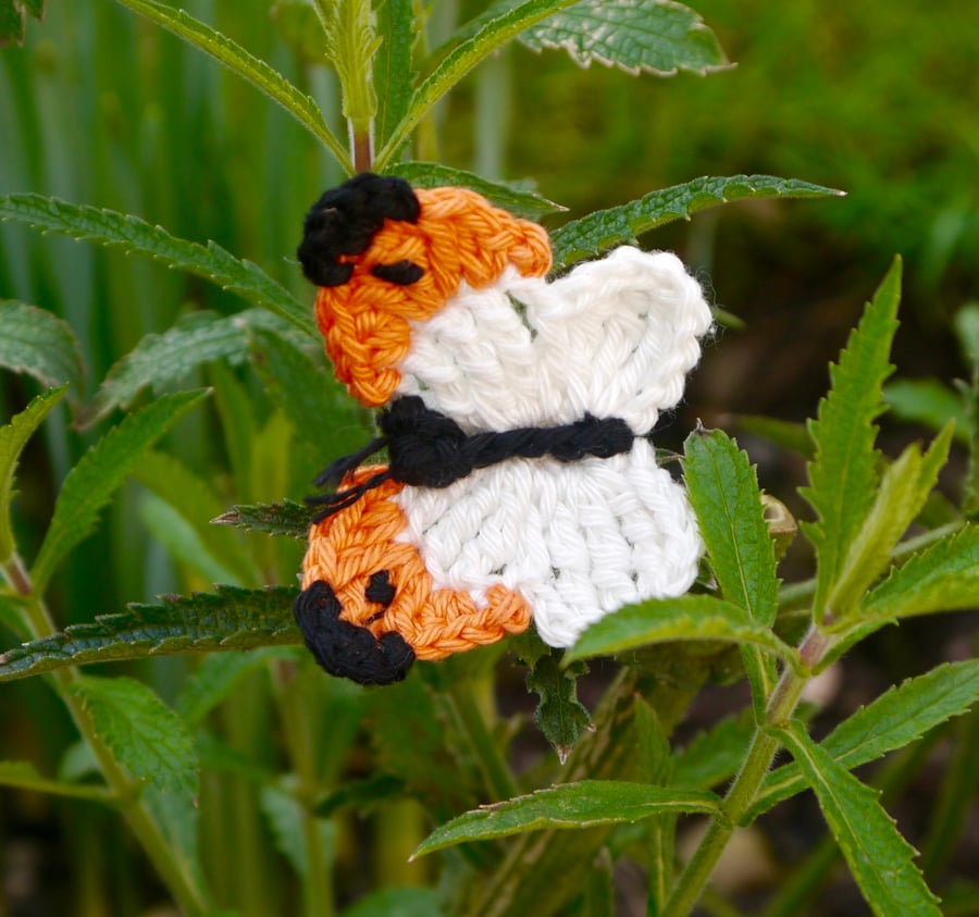 Orange Butterfly Brooch, Crochet Jewellery