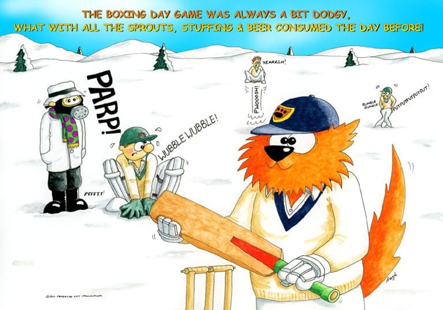 Cricket Christmas card. Boxing Day stuffing & sprouts. Funny cartoon card. FREE 