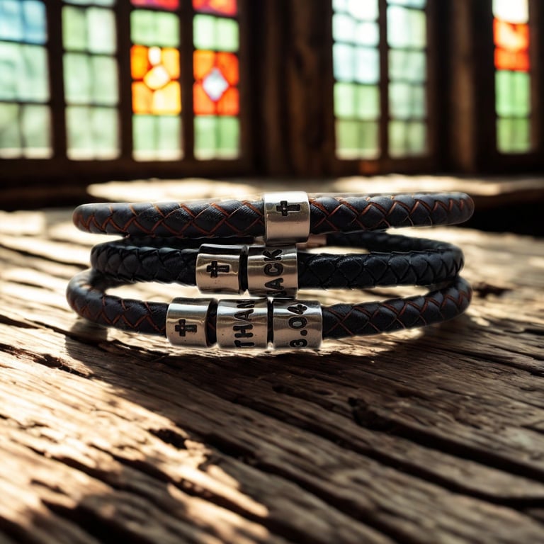 Leather Hand Stamped Christian Cross Bracelet - Optional Personalisation 