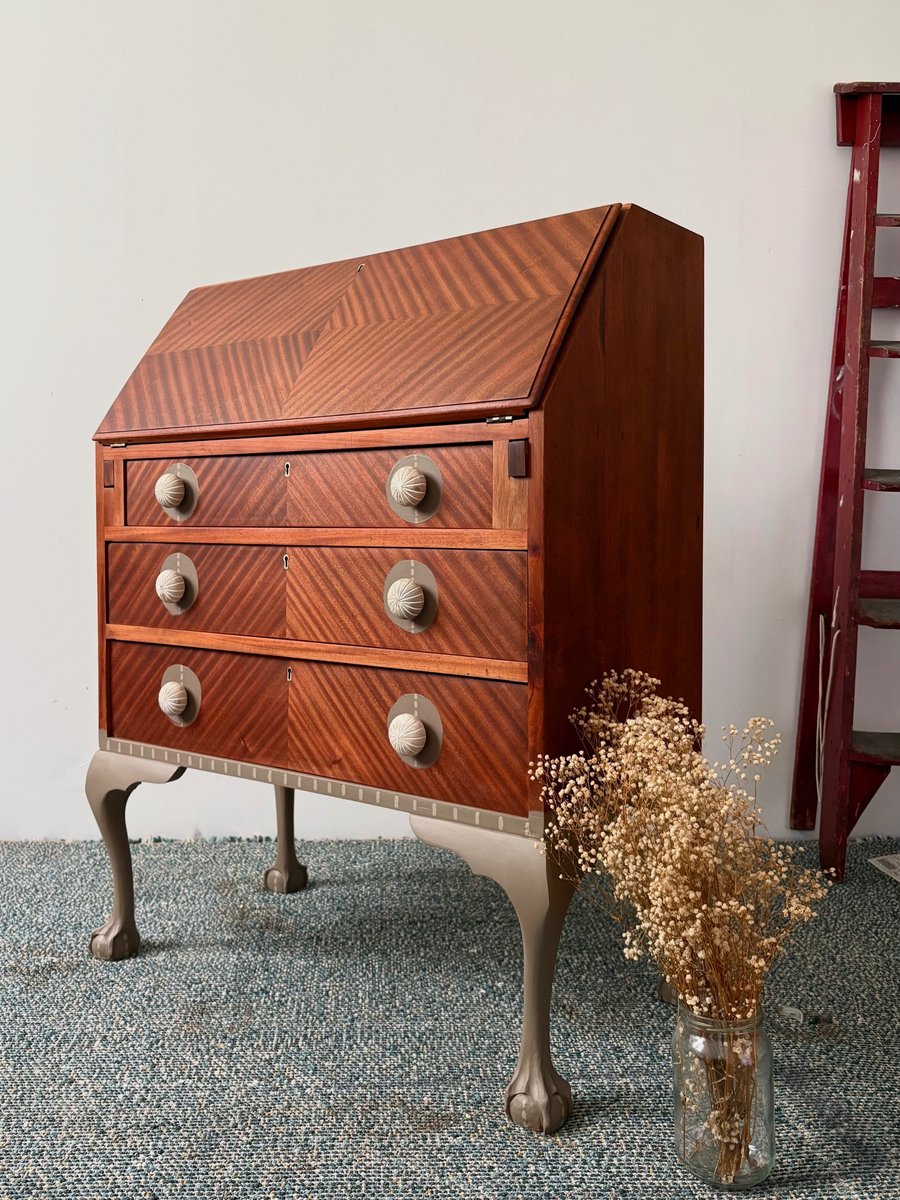 Vintage Solid Wood Secretary Desk – Mid-Century Style Bureau with Drawers