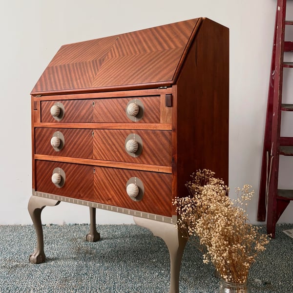 Vintage Solid Wood Secretary Desk – Mid-Century Style Bureau with Drawers