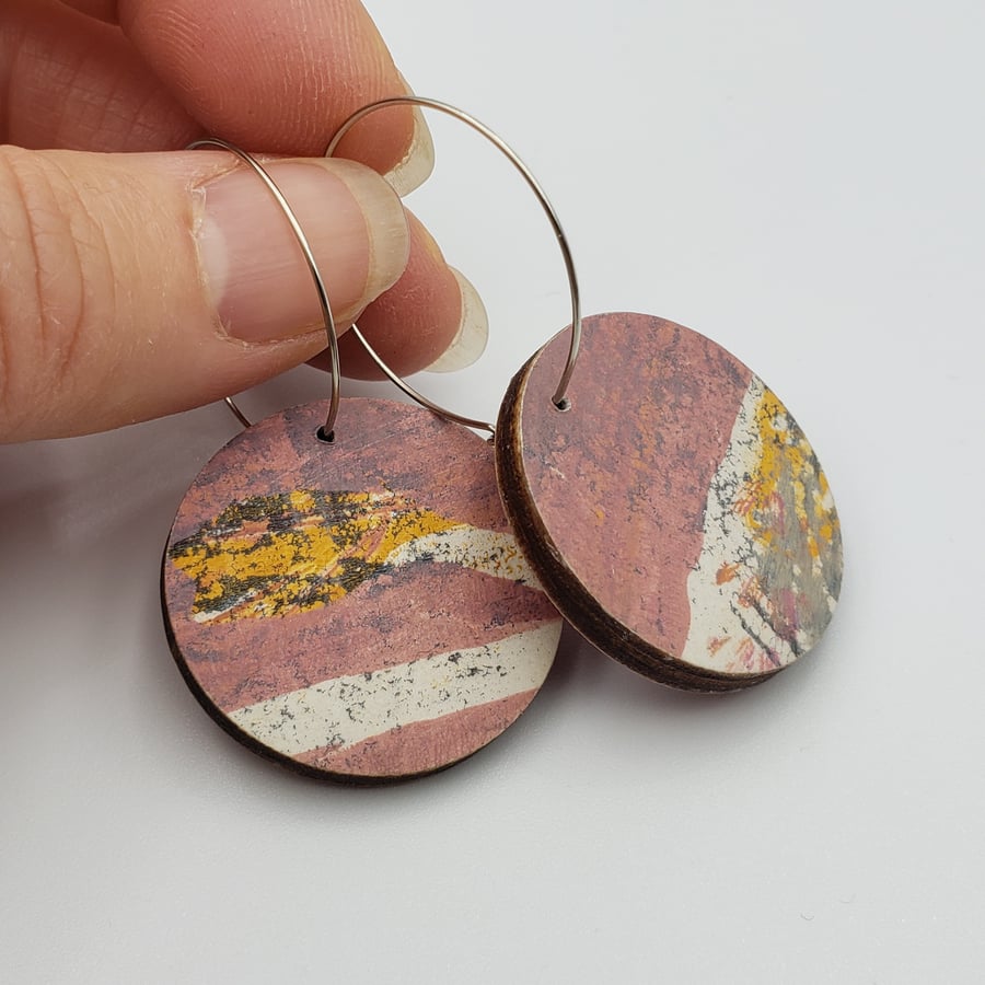 Pretty rose pink, ash grey, yellow, orange and white abstract earrings