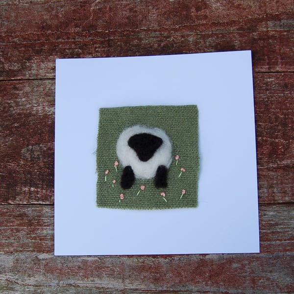 Sheep needle felt wool card, Easter card, birthday card, get well card