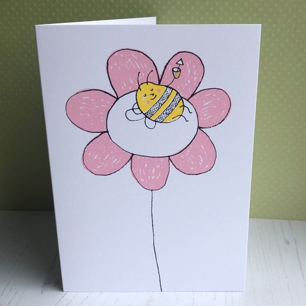 Flower Fun Screenprinted Card - Blank Inside