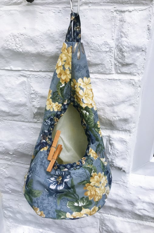Blue Floral Peg Bag, Wigwam Cotton Storage Bag for Pegs, made in Yorkshire