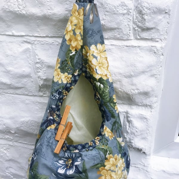 Blue Floral Peg Bag, Wigwam Cotton Storage Bag for Pegs, made in Yorkshire