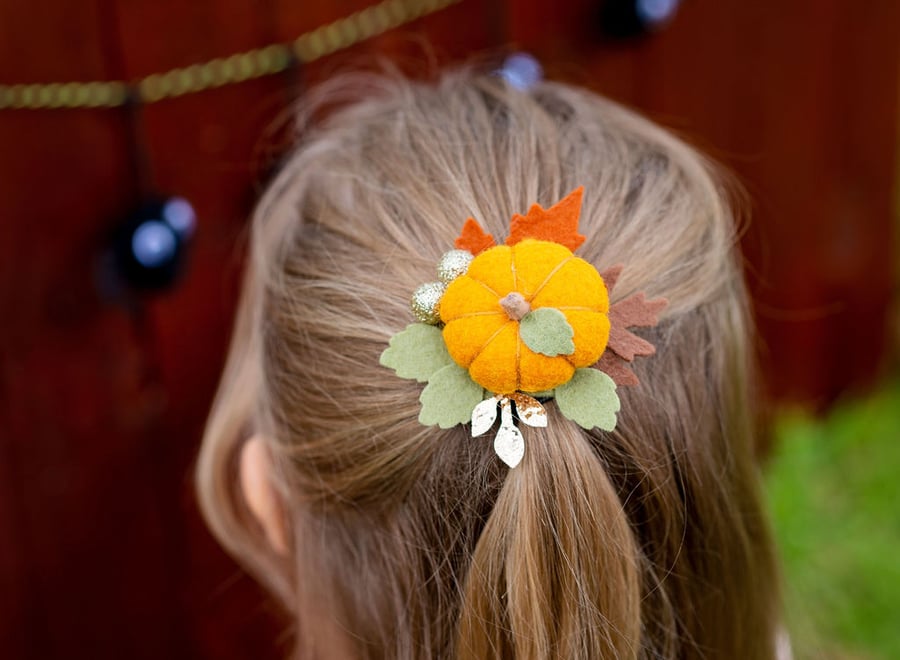Autumn Hair Clip, Pumpkin Hair Piece, Orange Headband, Fall, Halloween