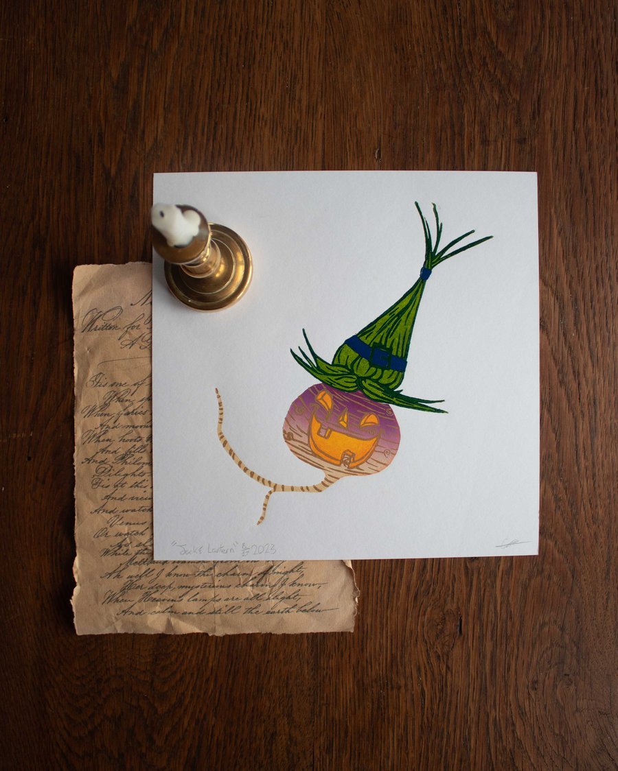 Jack's Lantern  Square Lino print