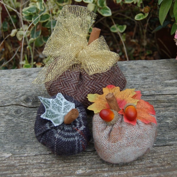 Wool fabric pumpkins - three available 