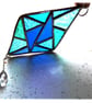 Stained Glass Diamond Suncatcher Handmade Teal Blue Triangles  - Image 3