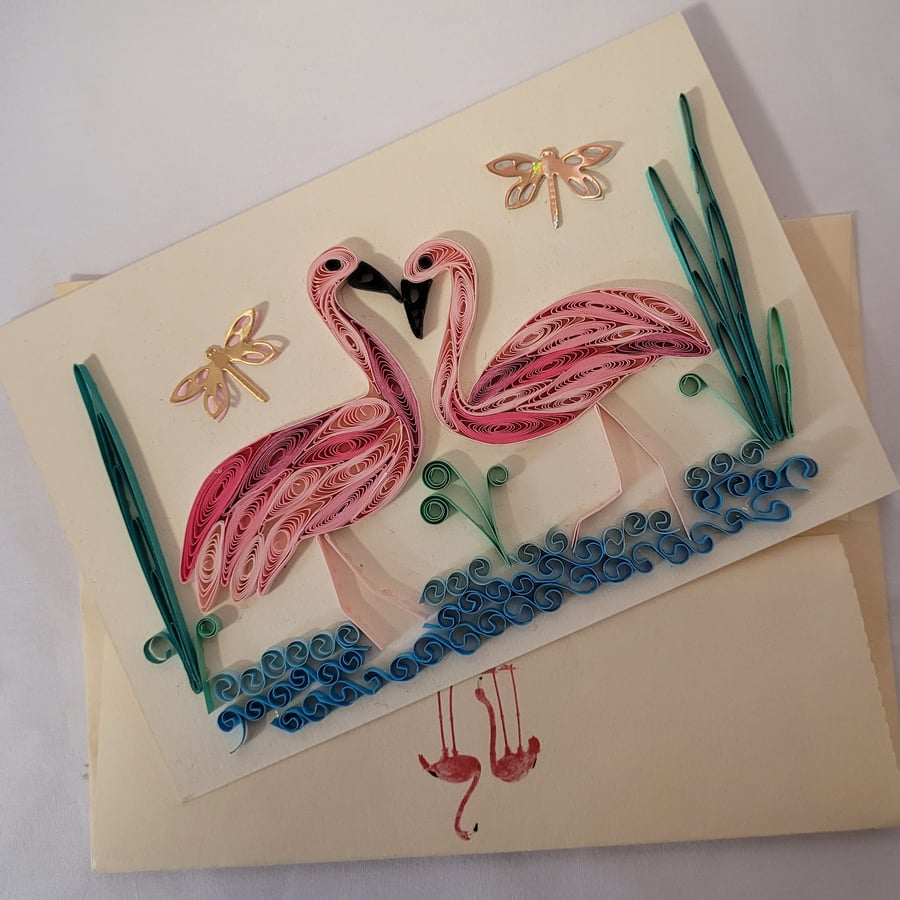 Flamingo Quilled Card A6