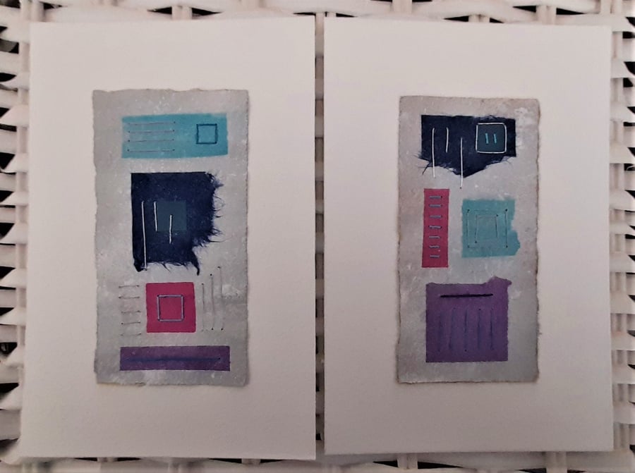 Colourful Combinations Pink Purple Blues Handstitched Geometric Art Pictures