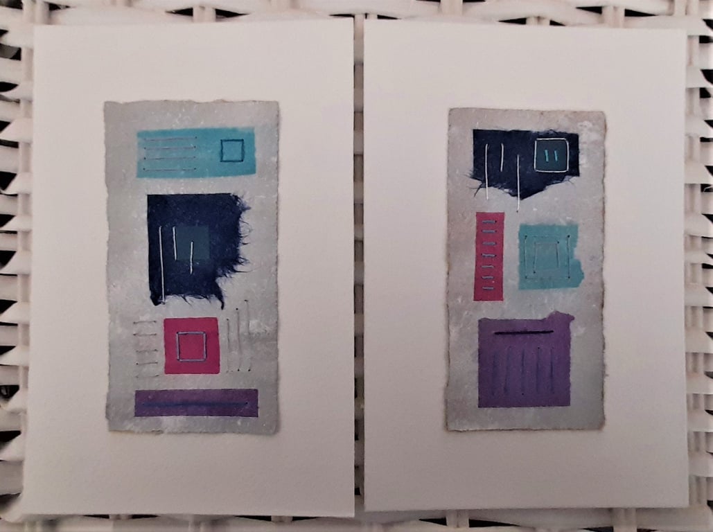 Colourful Combinations Pink Purple Blues Handstitched Geometric Art Pictures