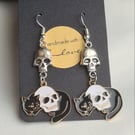 Cat and Skull Charm Earrings - Mixed Metals 