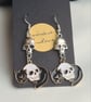 Cat and Skull Charm Earrings - Mixed Metals 