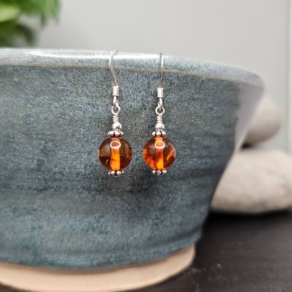 Amber and sterling silver earrings