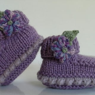Luxury Baby Girls Pure 'Jeager' Aran Merino Wool Booties  0- 3 months size