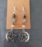 Beaded silver pentacle dangle earrings with icy leaves  - Image 6
