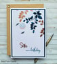 Son Birthday Card - copper and navy, leaves and branches, blank inside