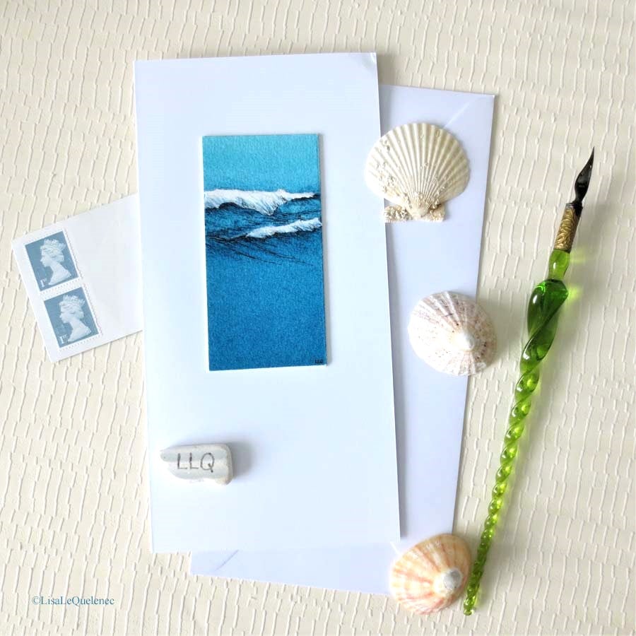 Ocean waves handpainted original art card