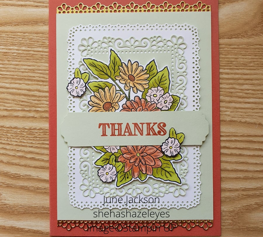 Floral Thank You card, Stampin Up card - Folksy