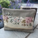Floral tapestry fragment and linen large soft pouch