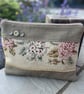 Floral tapestry fragment and linen large soft pouch