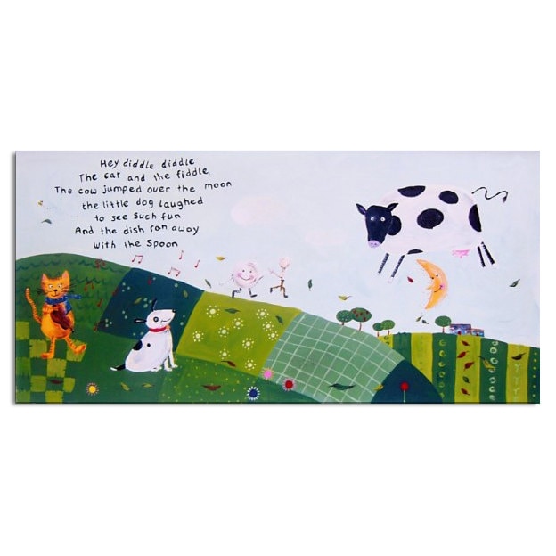 Hey Diddle Diddle Art, Painting on Canvas, Nursery Art, Baby Boy Nursery