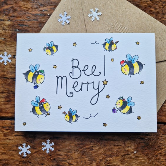 Bee Christmas Card, Bee Merry! Funny Christmas Card, Family Christmas Card