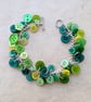 Green button bracelet with silver plated chain and toggle clasp - Image 2