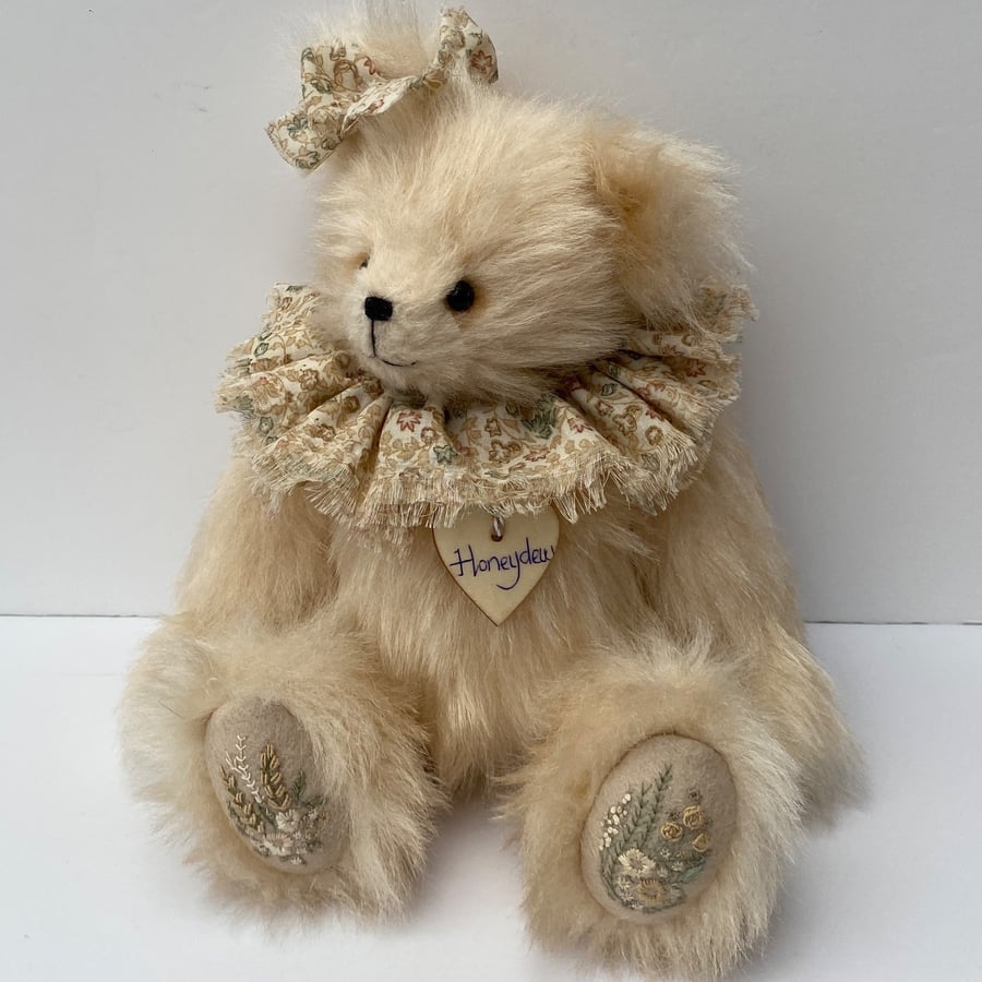 Artist bear, long pile collectable Bearlescent teddy bear with hand embroidery