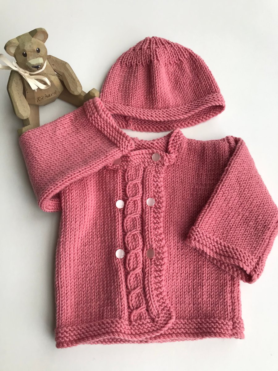Double breasted baby cardigan and hat - Folksy
