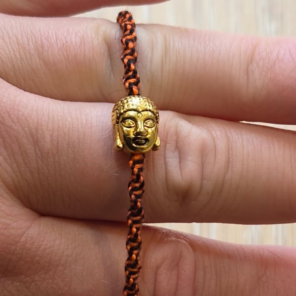 Braided Stacker Bracelet with Gold Buddha Bead,Meditation Bracelet (STK-0020)