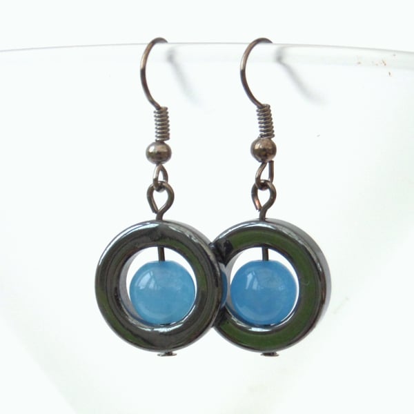 Blue jade and hematite earrings