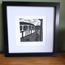 'The Cliff Railway. Original handprinted linoprint of the Cliff Railway.