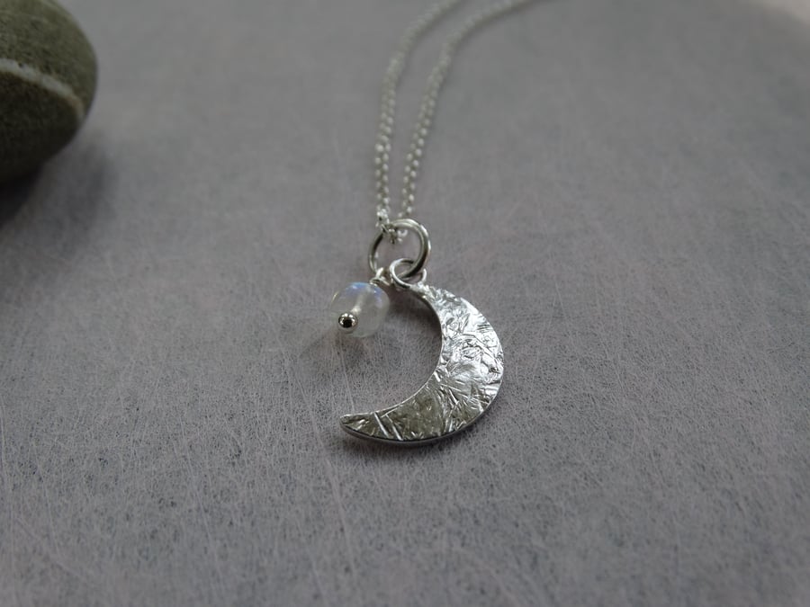 Moon pendant - crescent moon - silver pendant with moonstone - recycled silver