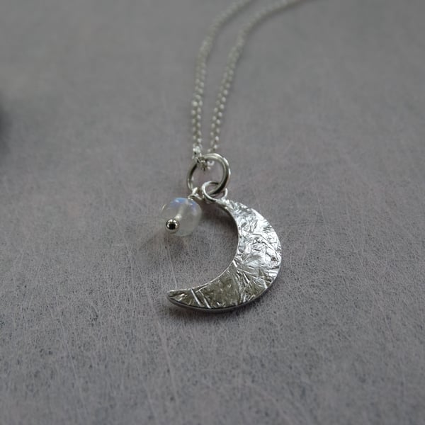 Moon pendant - crescent moon - silver pendant with moonstone - recycled silver