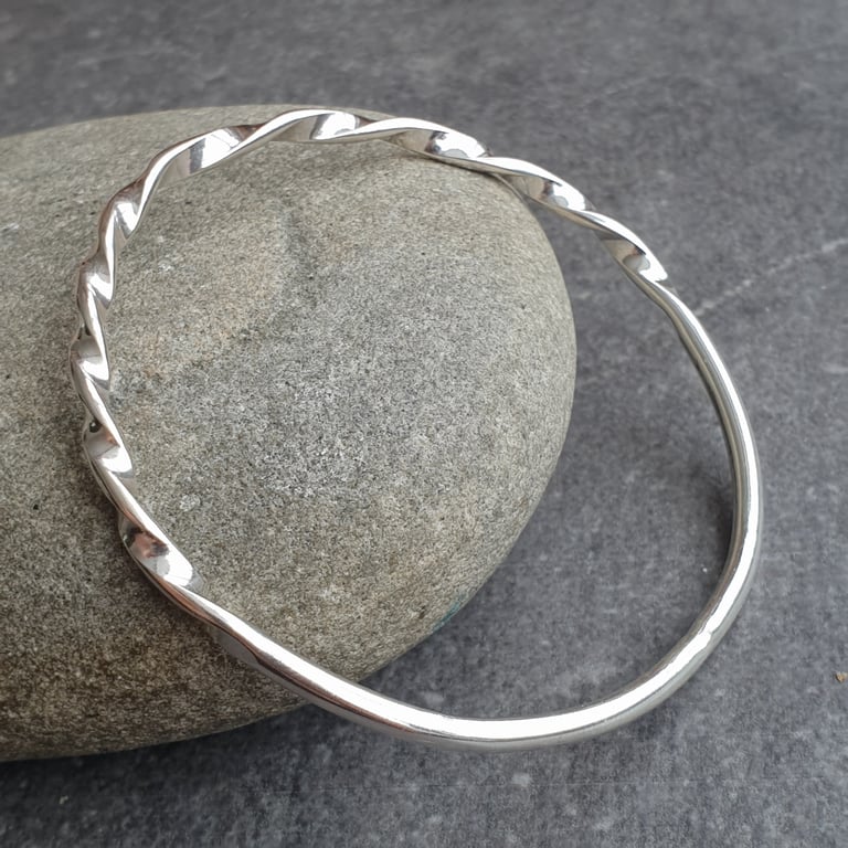 Sterling silver half twist bangle, Spiral jewellery