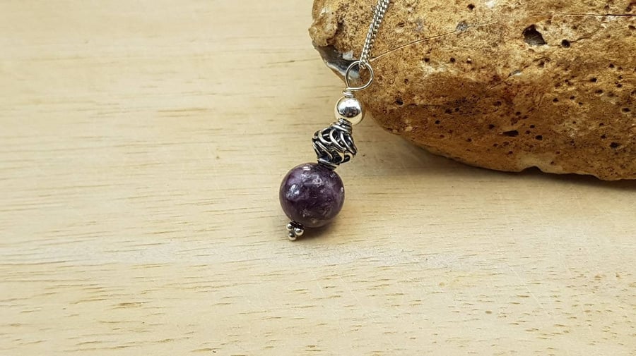 Minimalist Purple Lepidolite pendant. Libra jewellery