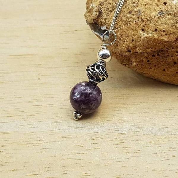 Minimalist Purple Lepidolite pendant. Libra jewellery