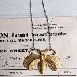 Large Honey Bee necklace - ornate gold bee - raw brass - gift for gardener