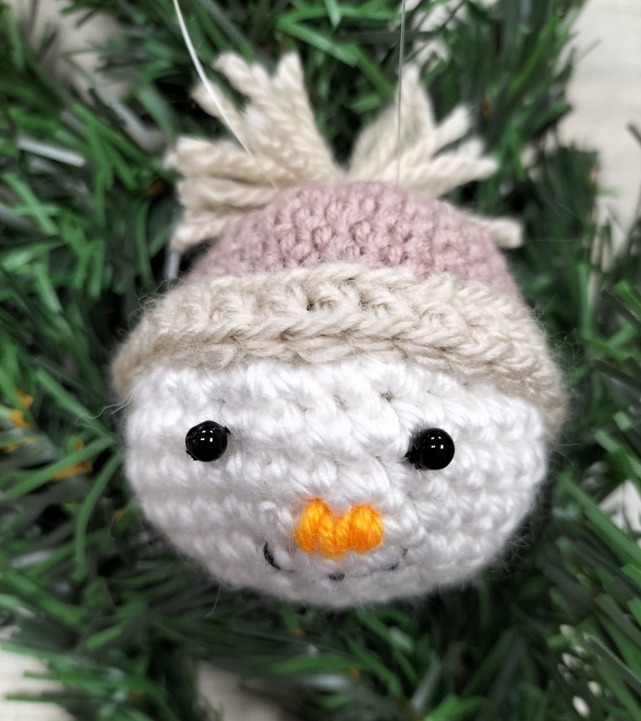 Crochet snowman bauble tree decoration