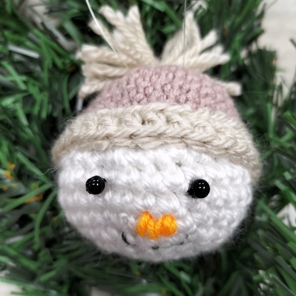 Crochet snowman bauble tree decoration