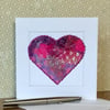 Embroidered up-cycled fabric heart Art Card.  
