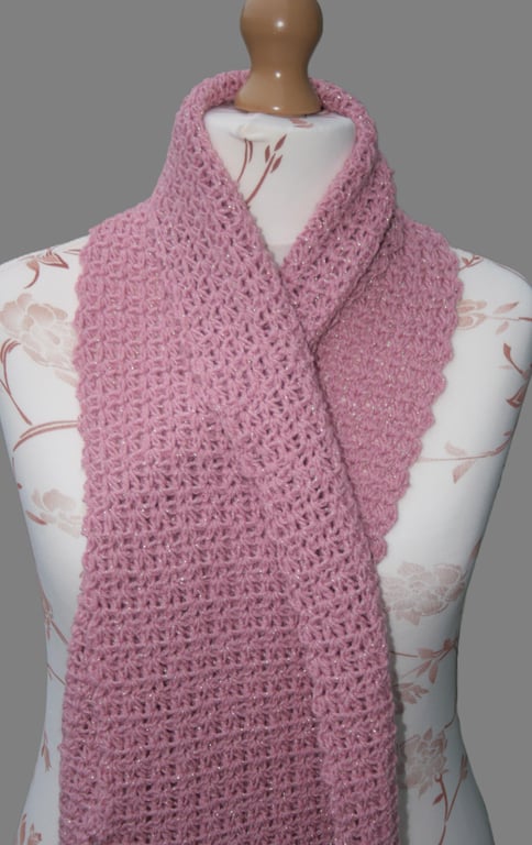 Pretty Crochet Sparkle Scarf (Rose Shade)